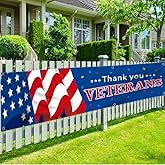 Fewern Thank You Veterans Banner 2x8Ft Vivid Color for Deck Terrace Porch Balcony Backyard Lawn Garden Decor