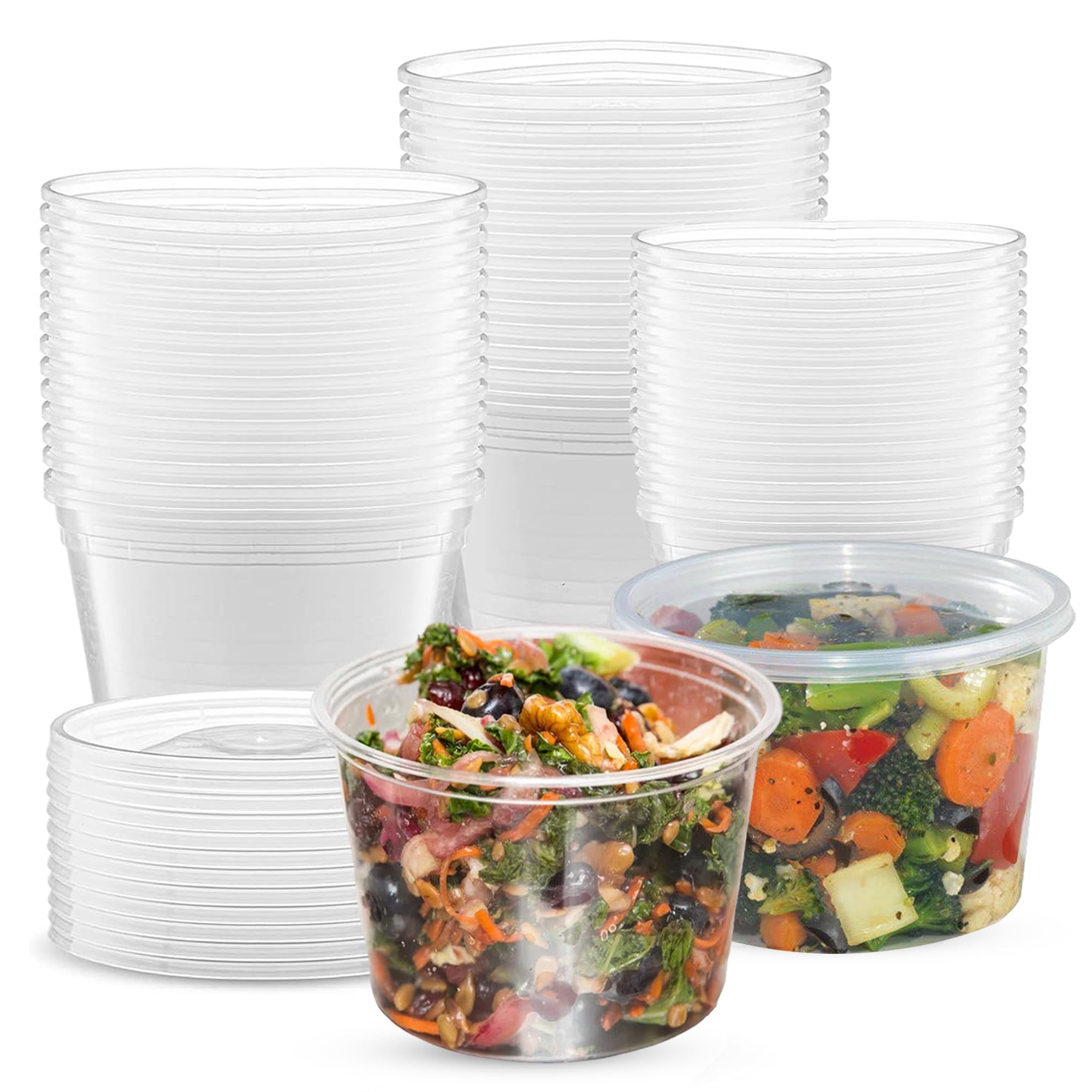 CHEF ROYALE 25 x 18oz Plastic Round Clear Tub Containers With Lids - Microwave Safe Tub Pots - Meal Prep & Takeaway Storage Box - Freezer & Dishwasher Safe (25, 18oz)
