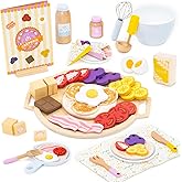 GNAYUIJ Wooden Play Food Pancake Toy Sets, Kids DIY Cooking Kitchen Pretend Play Food Set,Educational Learning Toys for Toddler 3 4 5 6 7 8 Ages Boys Girls Fun Imaginative Birthday Gift