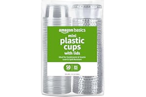 Amazon Basics Disposable Plastic To-Go Cups and Lids, Mini, 2oz, 50 Count
