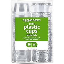 Amazon Basics Disposable Plastic To-Go Cups and Lids, Mini, 2oz, 50 Count