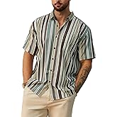 Hardaddy Men's Striped Shirts Casual Short Sleeve Button Down Summer Hawaiian Shirts