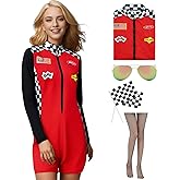 Lcaughsy Racer-Costume for Women-Race Car Driver-Jumpsuit, Sexy Racer Jumper Bodysuit Outfit Set Halloween Costumes for Adult