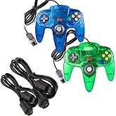 miadore 2 Pack Classic N64 Controllers (Jungle Green/Blue) Bundle with 2 Pack 6FT N64 Controller Extension Cable