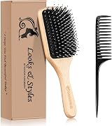 Sosoon Boar Bristle Paddle Hairbrush with Tail Comb Red Long Thick Curly