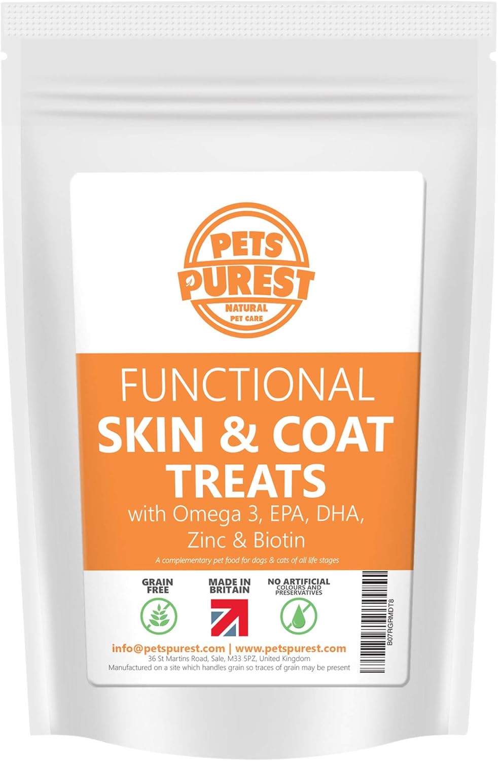 Pets Purest Grain Free Dog Skin & Coat Treats 100 Natural Hair Loss