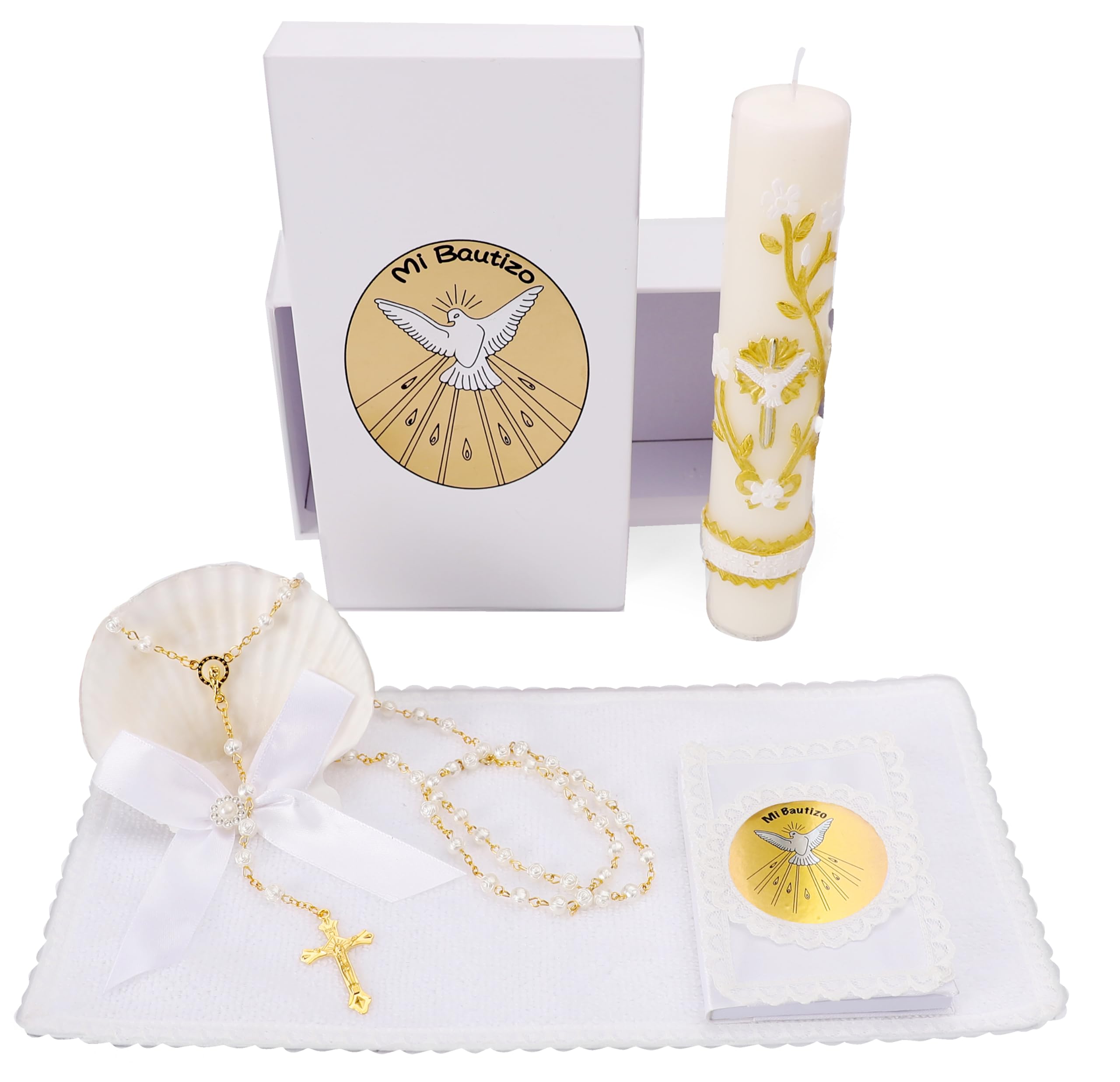 Photo 1 of 5 PCS Baptism Candle Set for Boys and Girls,Baptism Kit Catholic Candle,Shell,Towel,Rosary andBible for Baby Dedication Christening Gift,Velas para Primera Comunión De Niño Bautizo De Niña