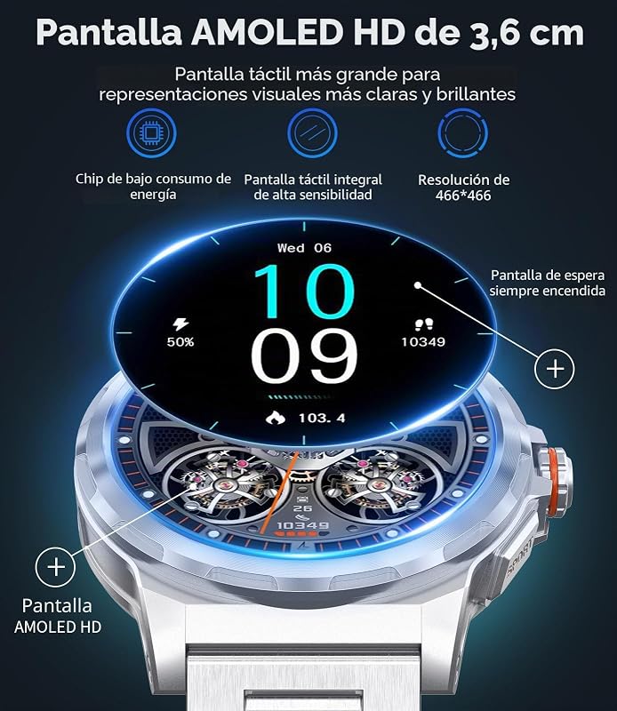 Reloj Inteligente Hombre con 3 Correas, 1.43" HD AMOLED Smartwatch Hombre con Llamadas Bluetooth, Monitor de Sueño, 5ATM Impermeable, 100+ Modos Deportivos para Android iOS — foto 2 de 8