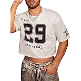 BEAUDRM Men's Jersey Shirts Graphic Oversized Y2k Baggy Shirt Crew Neck Short Sleeve Crop Tee Tops