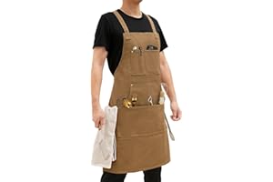 Fammio Canvas Apron for Men Wonen, 16oz Heavy Duty Kitchen Apron with Pockets, Cross Back Apron for Cooking Working BBQ