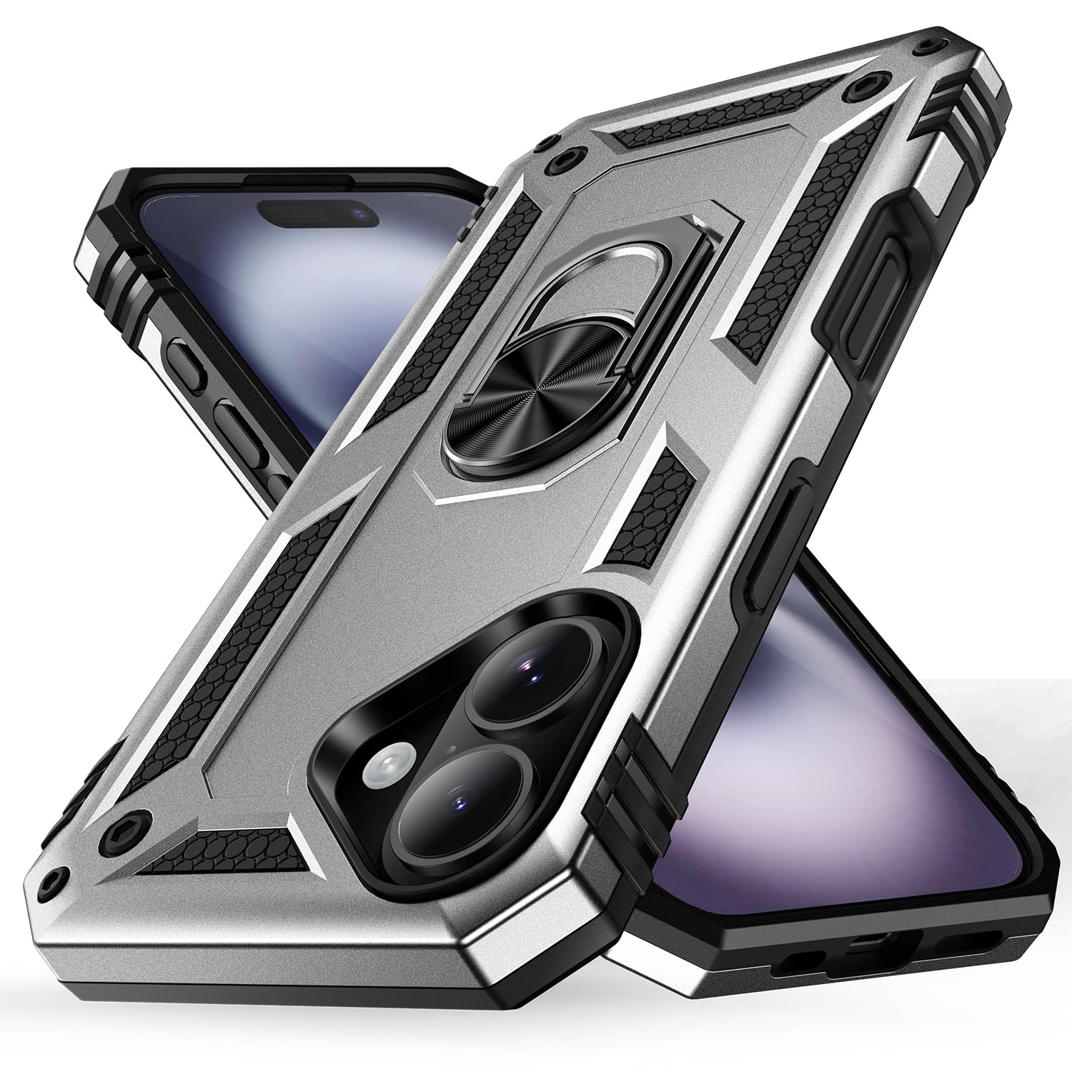 Photo 1 of 16 Plus Case,Heavy Duty Shockproof Armor for iPhone 16 Plus Phone Case with 360° Rotating Metal Ring Holder Military Grade Protection for Apple iPhone 16Plus Cover Silver