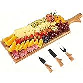 Acacia Wood Charcuterie Board with Cheese Knives, Wood Serving Tray with Handles, Wooden Cheese Board for Meats & Snacks, Perfect for Parties, Weddings, Housewarming Gifts