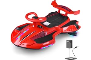 SKYLINEEXTEND 12V Electric Wiggle Car Ride On Toy, Swing Car with Pedal, for Kids from Ages 3 and Up, Birthday Gifts for Boys and Girls, Anti-Rollover, Flashing Wheels, Bluetooth,140Lbs (Black+Red)