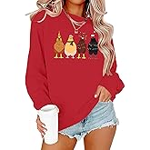 LOTUCY Christmas Sweatshirt Women: Cute Chicken Xmas Shirt Funny Chicks Christmas Sweatshirts Hen Farm Animal Pullover Tops