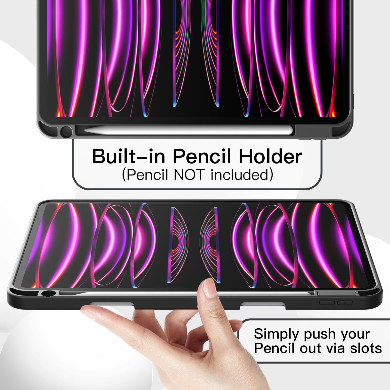 JETech Case for iPad Pro 11 Inch 2022/2021/2020 Model (4th/3rd/2nd Generation), with Pencil Holder, Support 2nd Pencil Charging, Slim Tablet Cover with Soft TPU Back, Auto Wake/Sleep (Black)