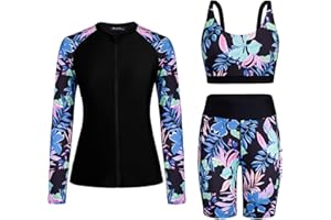 Arolina Womens Rash Guard Long Sleeve Swim Shirts Swimsuit 2026 Bathing Suit with Womens Swim Shorts & Two Pockets