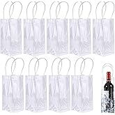 WAONIQ Ice Wine Bag, Portable Collapsible Clear Wine Pouch, Clear PVC Gift Bags with Handles for Wedding Party Travel Champagne Beer White Wine Chilled Beverages(10 Pack)