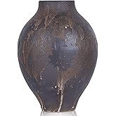 Wabi Sabi Rusty Vintage Vase, Wabi Sabi Decor Rustic Farmhouse Natural Pottery Vase for Centerpiece, Textured Pottery Flower Vases for Home Decorative, Living Room, Bedroom (Black borwn, 11.8 Inch)