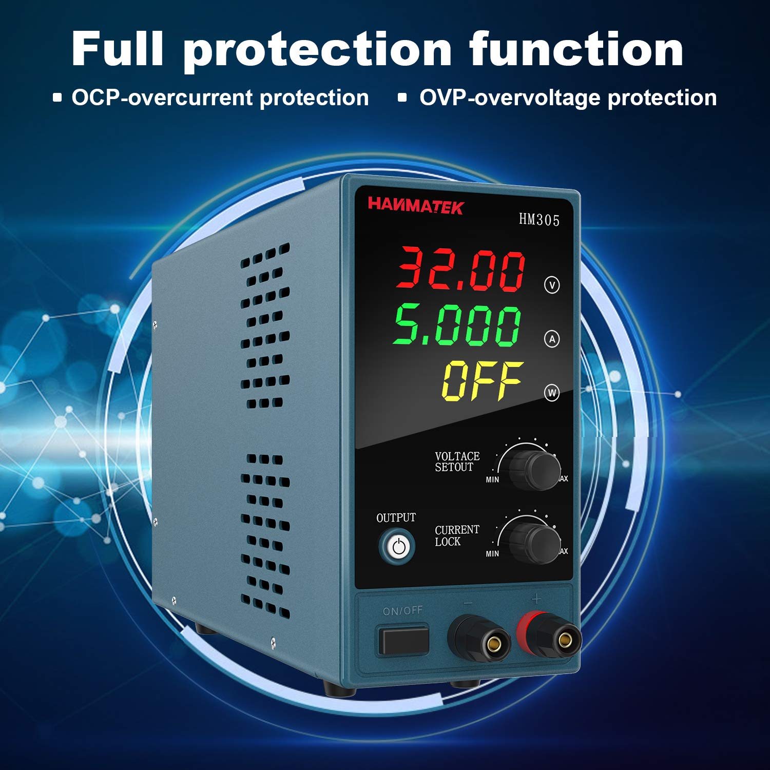 Adjustable DC Power Supply (0-30 V 0-5 A) with Output Enable/Disable Button HANMATEK HM305 Mini Variable Switching Digital Bench Power Supply: Industrial & Scientific
