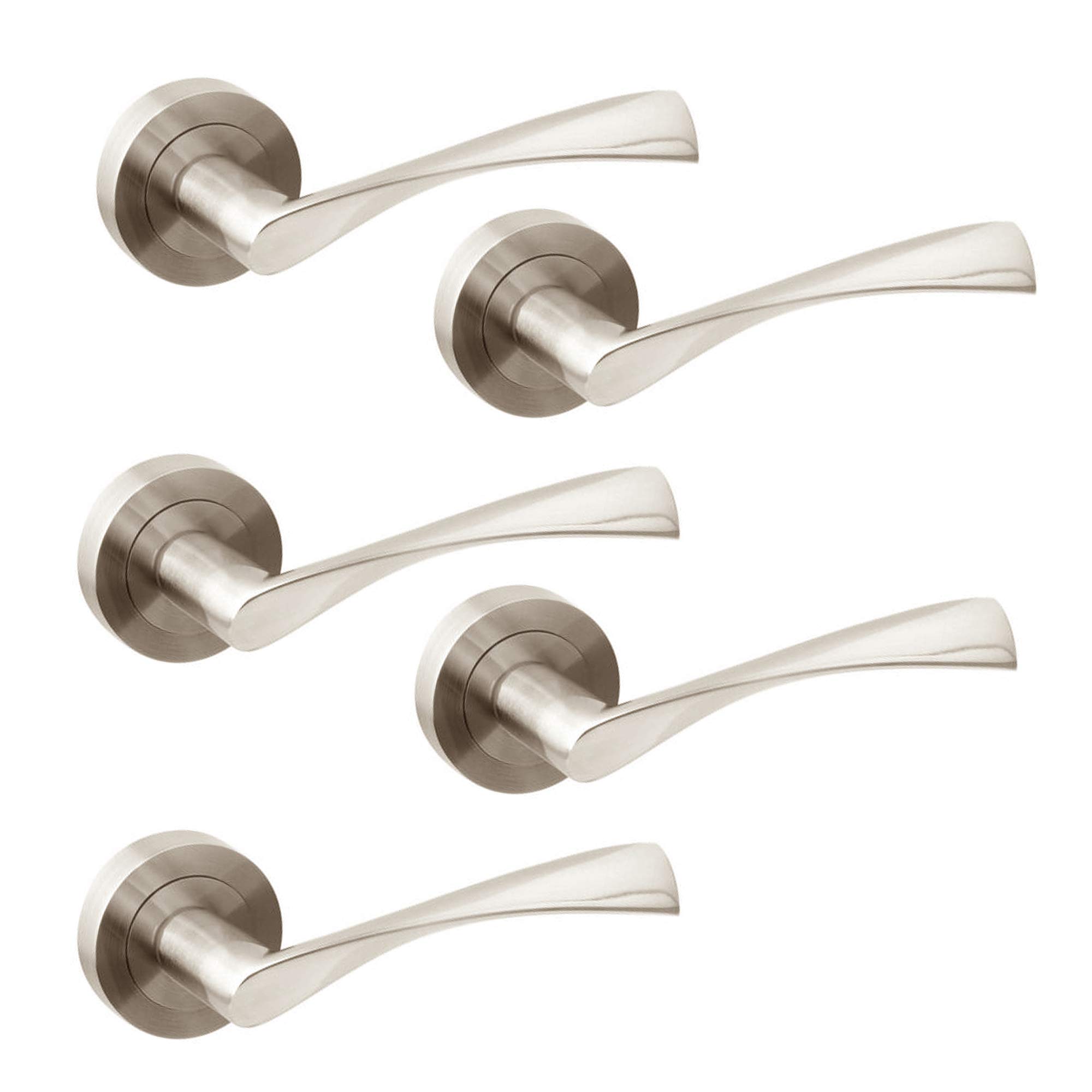 Emuca - Internal Door Handles, Batch of 5 Sets of Internal Door Handles with D.50mm (1,9 inch) Rose, Aluminium, Satin Nickel.