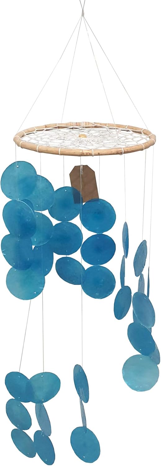 Vie Naturals Capiz Shell Windchime 45 cm hanging height Blue, One - Image 3
