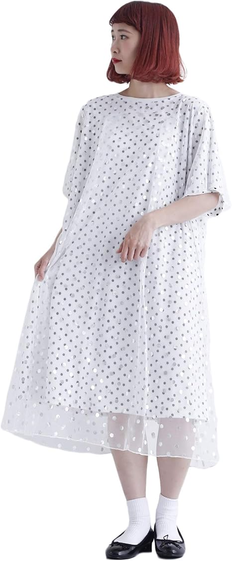 Amazon Co Jp メルロー Merlot メタルドット柄チュールワンピース7617 Free ホワイト 服 ファッション小物