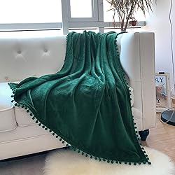LOMAO Flannel Blanket with Pompom Fringe