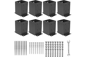 AXWHYS 4×4 Post Base 8 Pcs, (Inner Size 3.5x3.5) Post Brackets, Heavy Duty Black Metal Powder-Coated Thick Steel Post Anchor Outdoor for Support Deck Base Plate Pergola Brackets Fence Kit