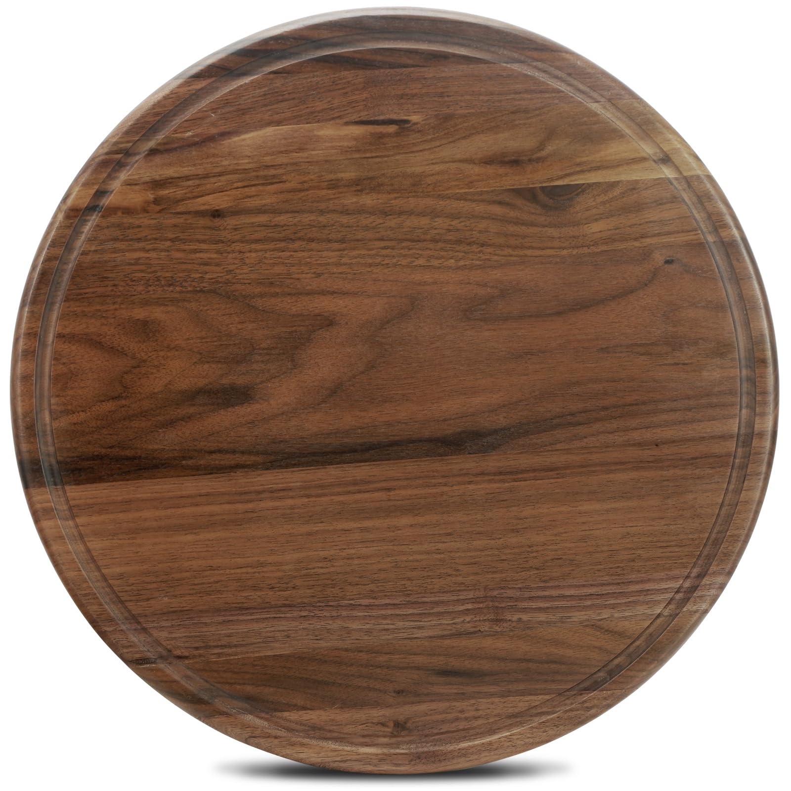 MAGIGO 14 Inches Round Walnut Wood Cutting Board for Kitchen, Wooden Chopping Board with Juice Grooves