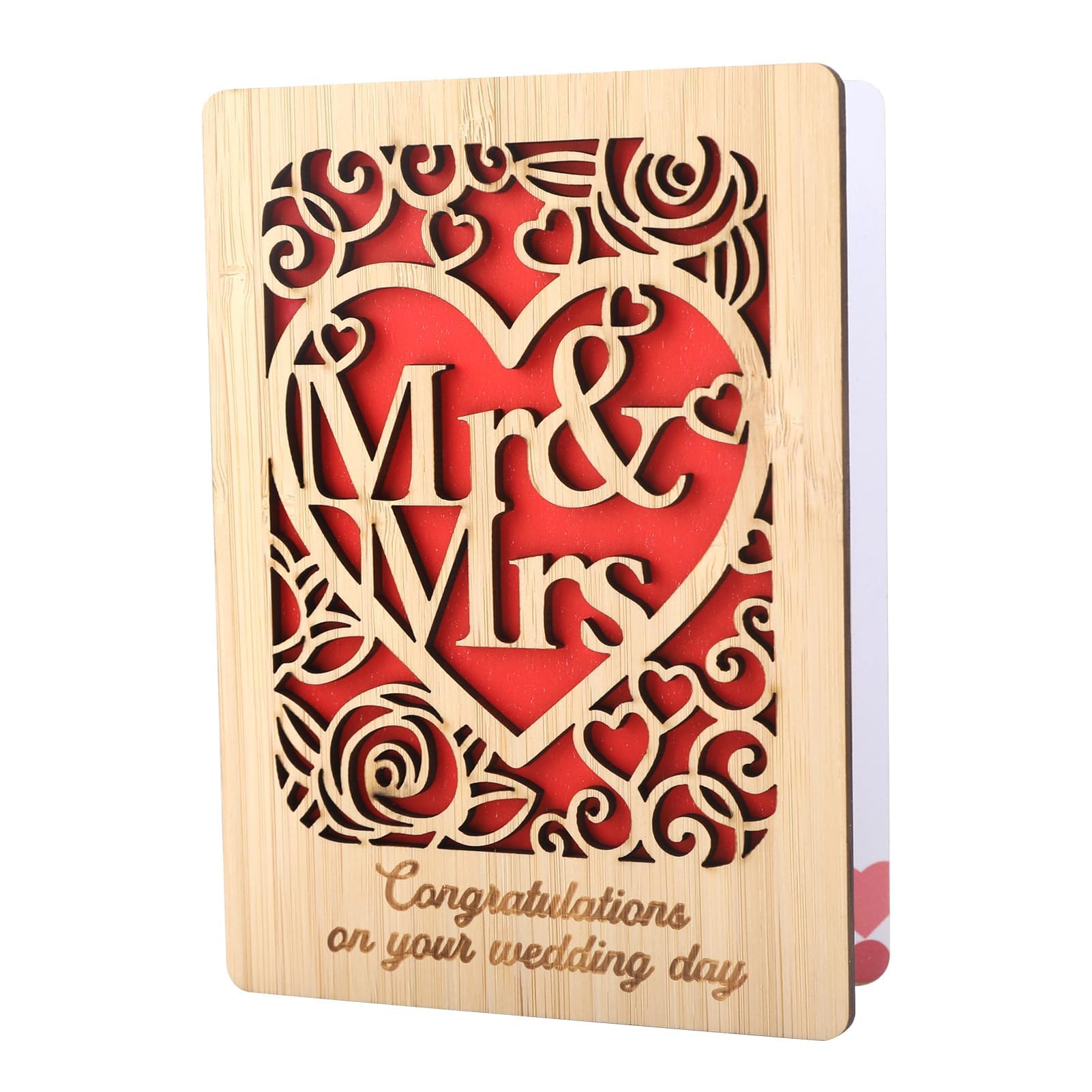 Wooden Wedding Card Personalised Congratulations Wedding Card Anniversary Cards Wood Valentine's Day Gifts for Bride Groom Just Married Couple Congratulation on your Wedding Day (Mr & Mrs)