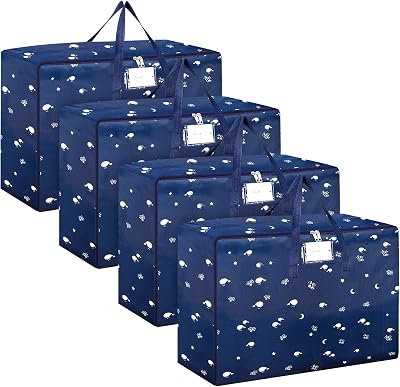 SUNNOW 105L Large Moving Bag 4 Pack Heavy Duty Storage Bags with Zips Lid