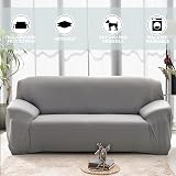 Teynewer 1-Piece Stretch Sofa Cover 4-Seater Grey Non-Slip Elastic Slipcover view 2