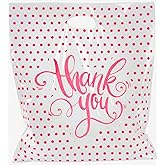 Camtoms Thank You Bags With Handles (12x15) - Medium Plastic Retail Merchandise Bags for Boutique, Small Business - White Glossy Shopping Bags for Vendors