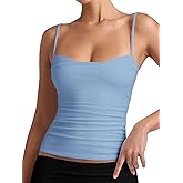 PINKMSTYLE Womens Runched Adjustable Spaghetti Strap Camisole Tank Tops Sleeveless Double Lined Slim Fit Tops