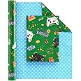 WERNNSAI Gaming Wrapping Paper Roll - 1 Roll Birthday Reversible Wrapping Paper Roll Video Game Wrapping Paper Kids Boys Happy Birthday Party Gift Wrap Green Wrapping Paper 17” x 33 ft