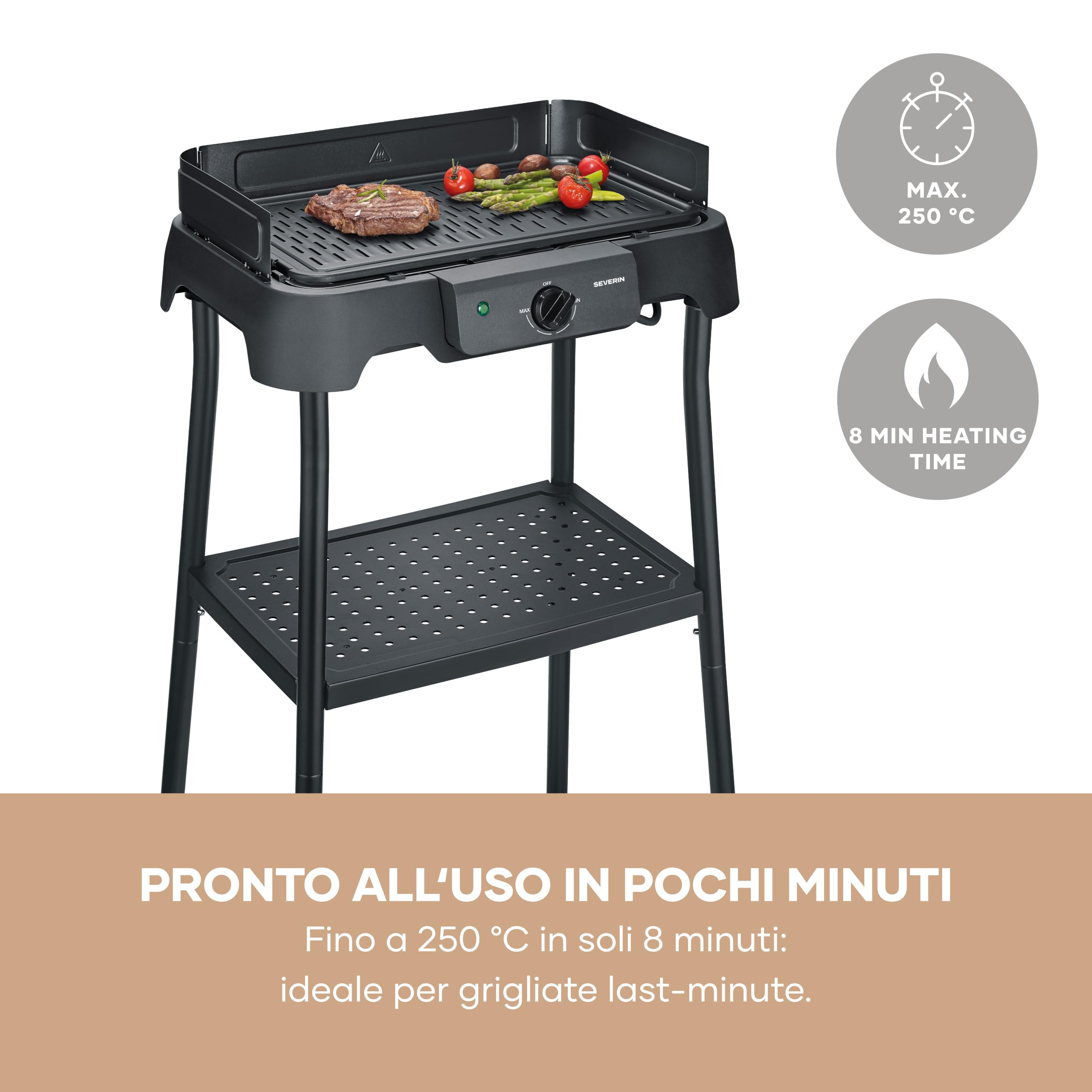 Barbecue Elettrico con Supporto, Rivestimento in Ceramica, 2000 W