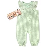 HonestBaby baby-girls 2-piece Outfit Romper & Headband Set for Infant, Baby and Toddler Girls