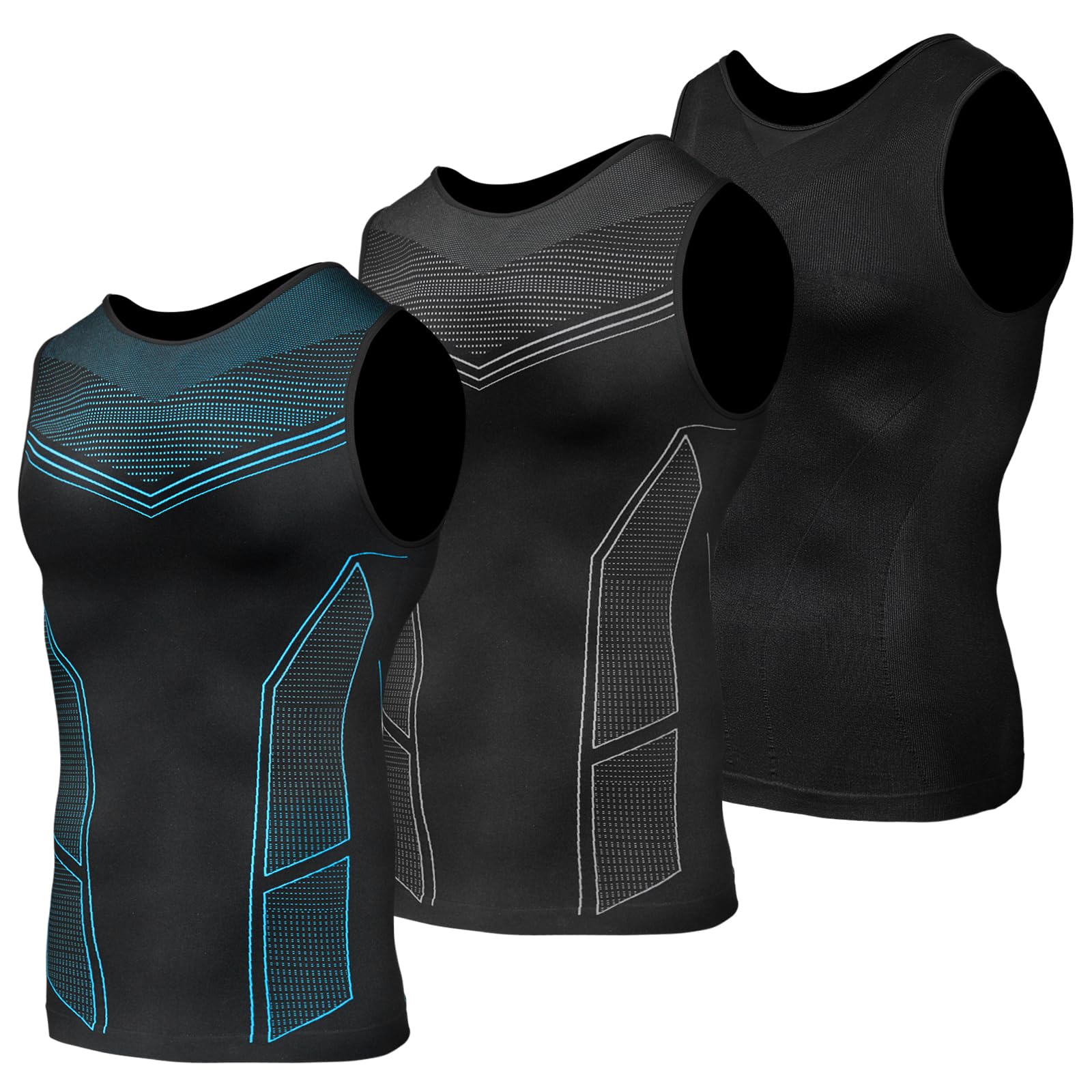 Odoland 3 Pack Men Compression Shirt, Tummy Control
