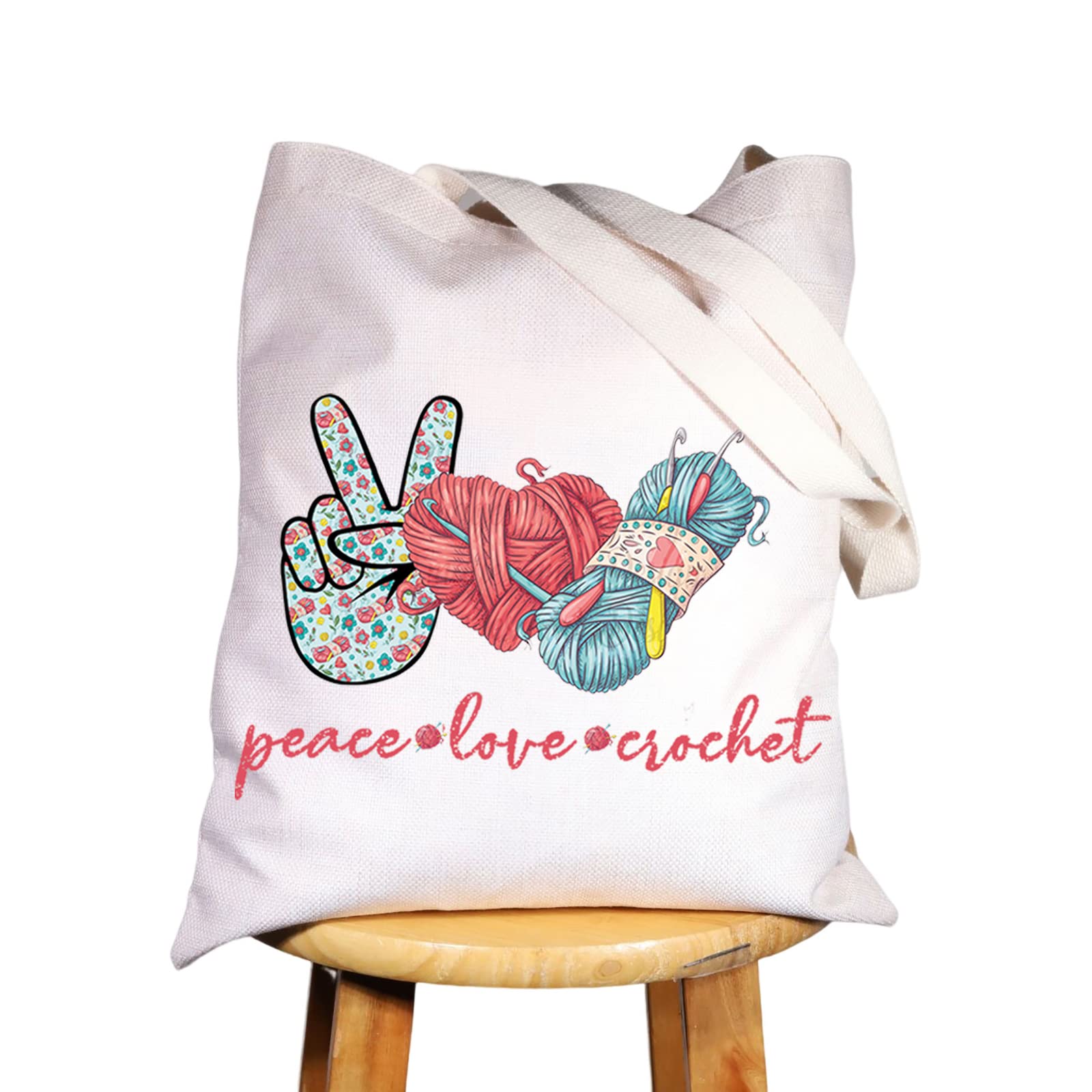 WZMPA Crocheting Lover Cosmetic Bag Crochet Gifts Peace Love Crochet Makeup Zipper Pouch Bag For Women Girls, Peace Crochet Tote, 9.05 inches (L) x 9.05 inches (H)