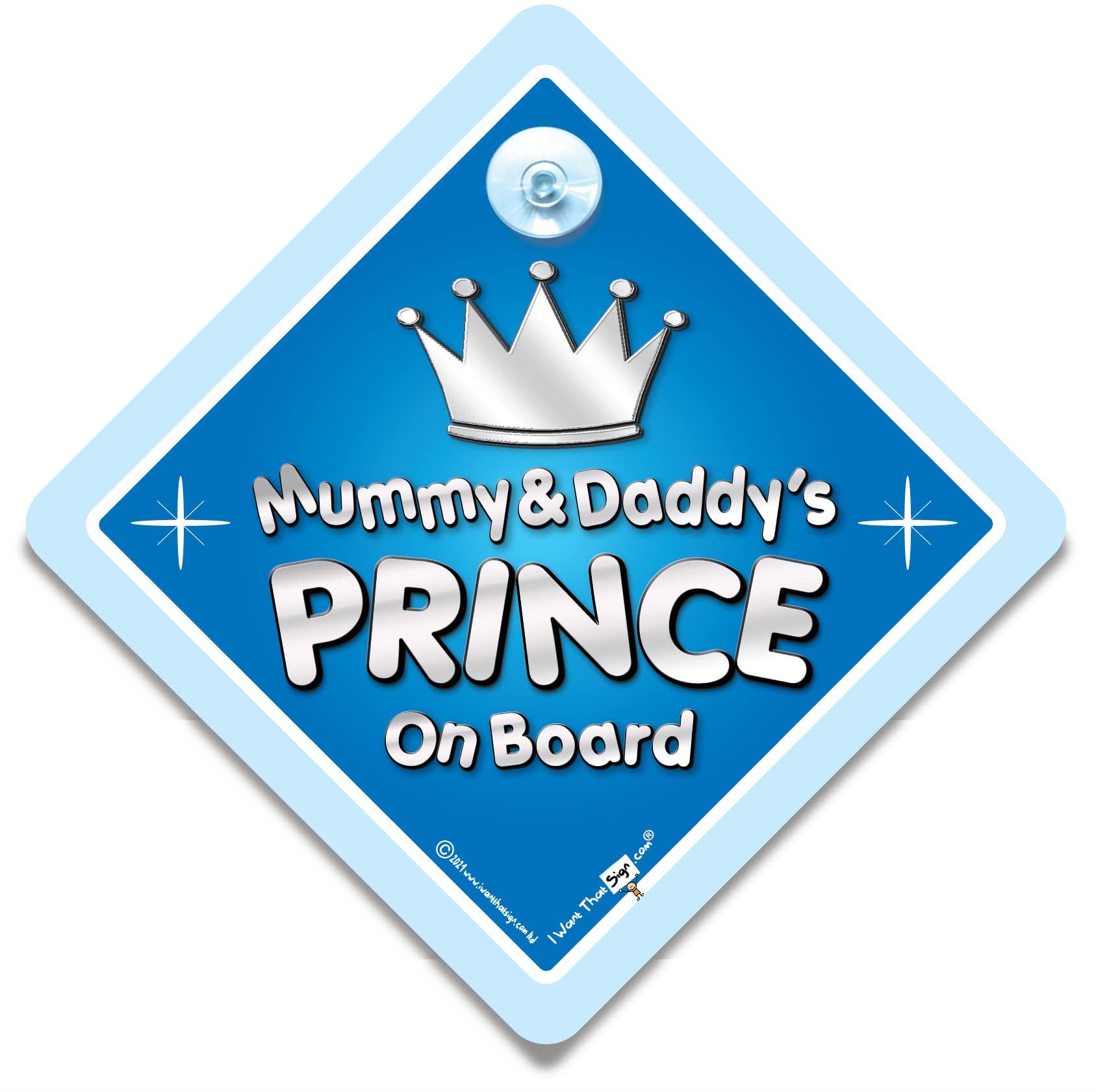 Mummy and Daddy's Prince On Board Car Sign, Baby on Board Sign, Grandson On Board Sign, High Visibility Suction Cup Car Window Sign For Little Prince in The Car, 14 cm x 14cm x 2cm