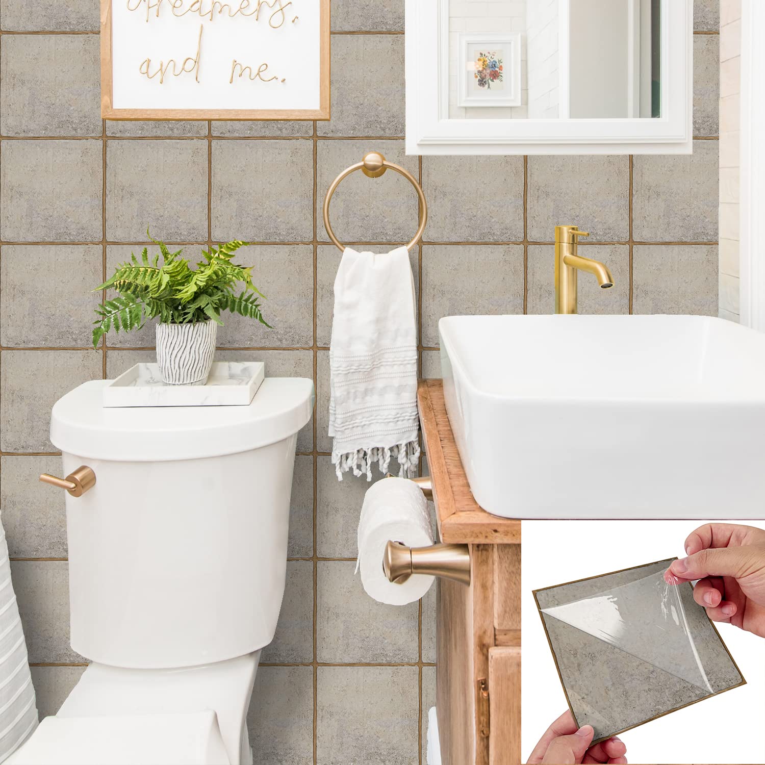 Alwayspon 30Pcs 15cm/6inch Brown Stone Effect Peel & Stick Vinyl Tile Transfer Sticker, 0.6mm Thicken Splashback Fireplace Stairs Tile Sticker for Kitchen Bathroom, 026