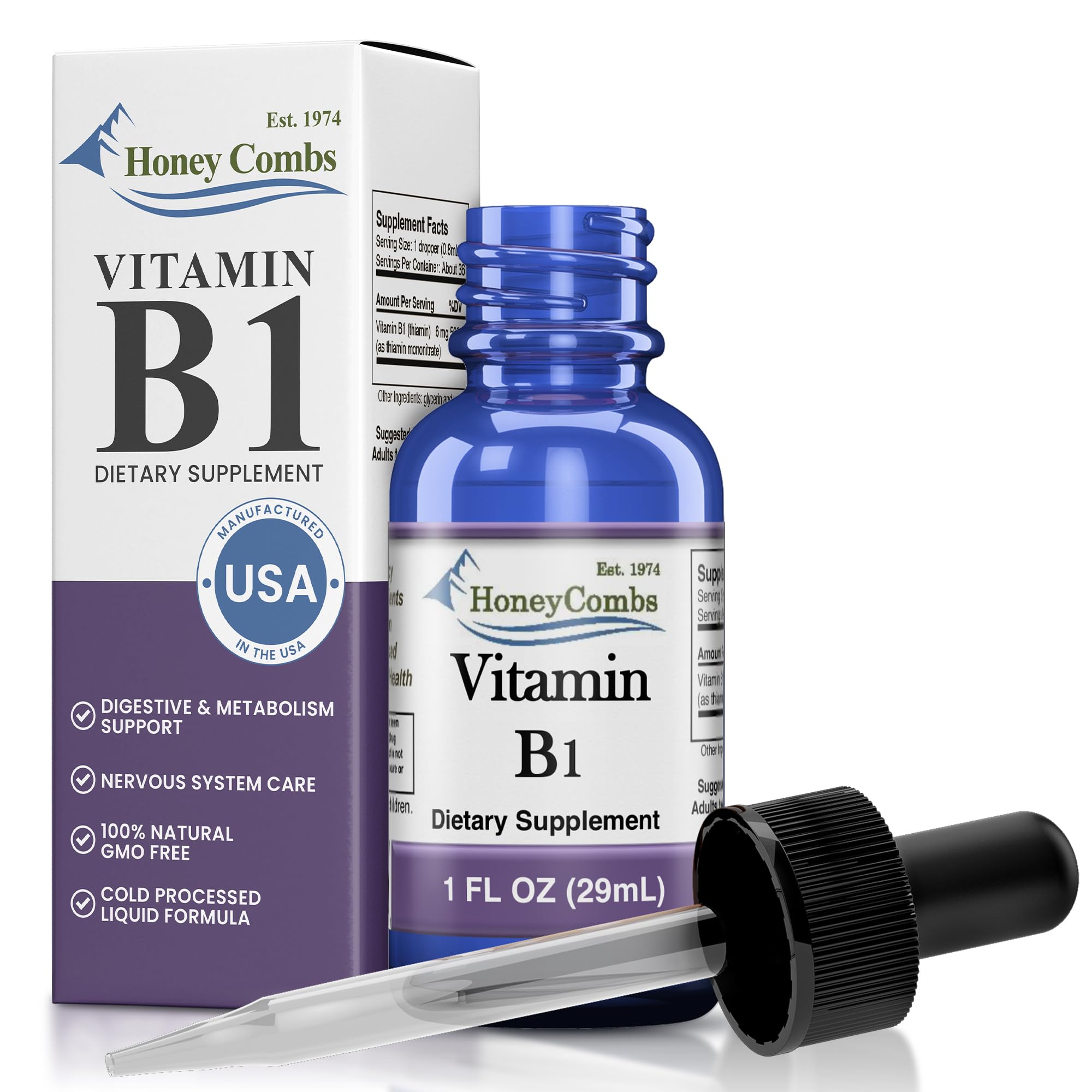 Vitamin B1 Thiamine Liquid Drops - Made in USA - Natural High Potency Fast Absorption Thiamine B1 Supplement for Men, Women & Kids – Vegan Formula - Bulk Sizes Also Available