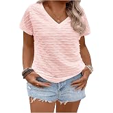 Verdusa Women's Plus Size V Neck Short Sleeve Textured Tee Shirts Tops | Summer Outfits, Basic Tops, Knit T-shirt, Going Out Tops, Casual Daily