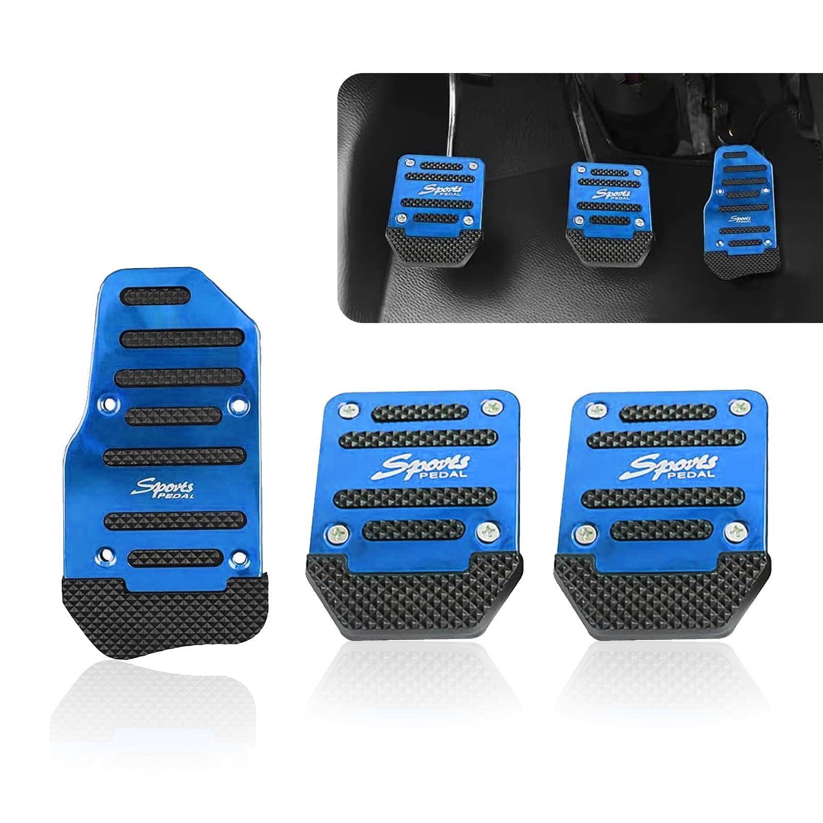 Photo 1 of 2 pack bundle pinflaw 3 PCS Car Accelerator + Brake + Clutch Foot Pedal Kit, Alloy + Rubber Anti-Slip Transmission Pedal Cover Anti-Friction Pedal, Modification Accessories, for Most Manual Vehicles (Blue)