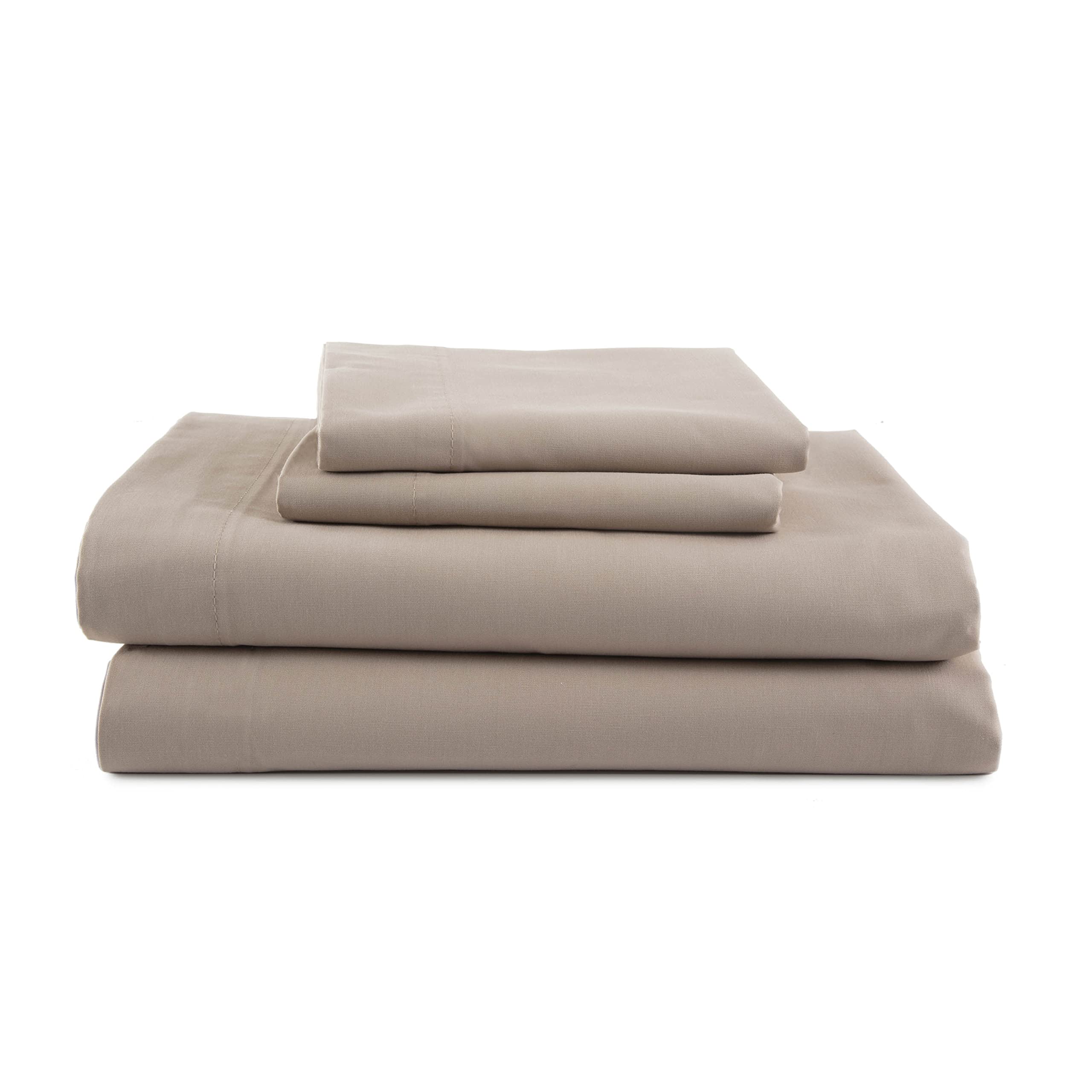 MARTEX T225 Bed Sheet Set - Brushed Cotton Blend, Super Soft Finish, Wrinkle Resistant, Quick Drying, Bedroom, Guest Room - 3-Piece Twin Set, Khaki