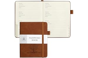 DAOFARY Password Book with Alphabetical Tabs - Small Password Keeper Book (5.6 * 4.3 in) with Inner Pocket, Hardcover Password Keeper Notebook for Log Internet Website Information (Reddish Brown)