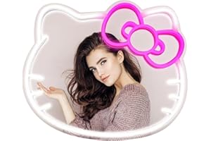 MCJSGSP Anime Hello Kit Mirror with Light Neon Signs for Wall Decor, Dimmable for Teen Girl Gift，Makeup Mirror neon Sign Room Decor (16.1 * 14 inch)