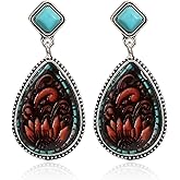 Western Turquoise Earrings for Women Silver Boho Dangle Stud Handmade Lightweight Jewelry