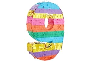 BLUE PANDA Rainbow Number 9 Pinata - 16.5 x 11.4 x 3 in, Multi-Color for 9th Birthday, Fiesta Party Supplies, Party Favors & 