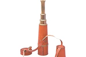 COLLECTIBLESBUY Vintage Spyglass Telescope with Leather Lens Cap – Antique Finish Royal Marine Design Nautical Engineering Instrument for Home & Office Decor
